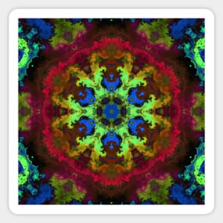 Psychedelic Mandala Flower Green Blue and Red Sticker